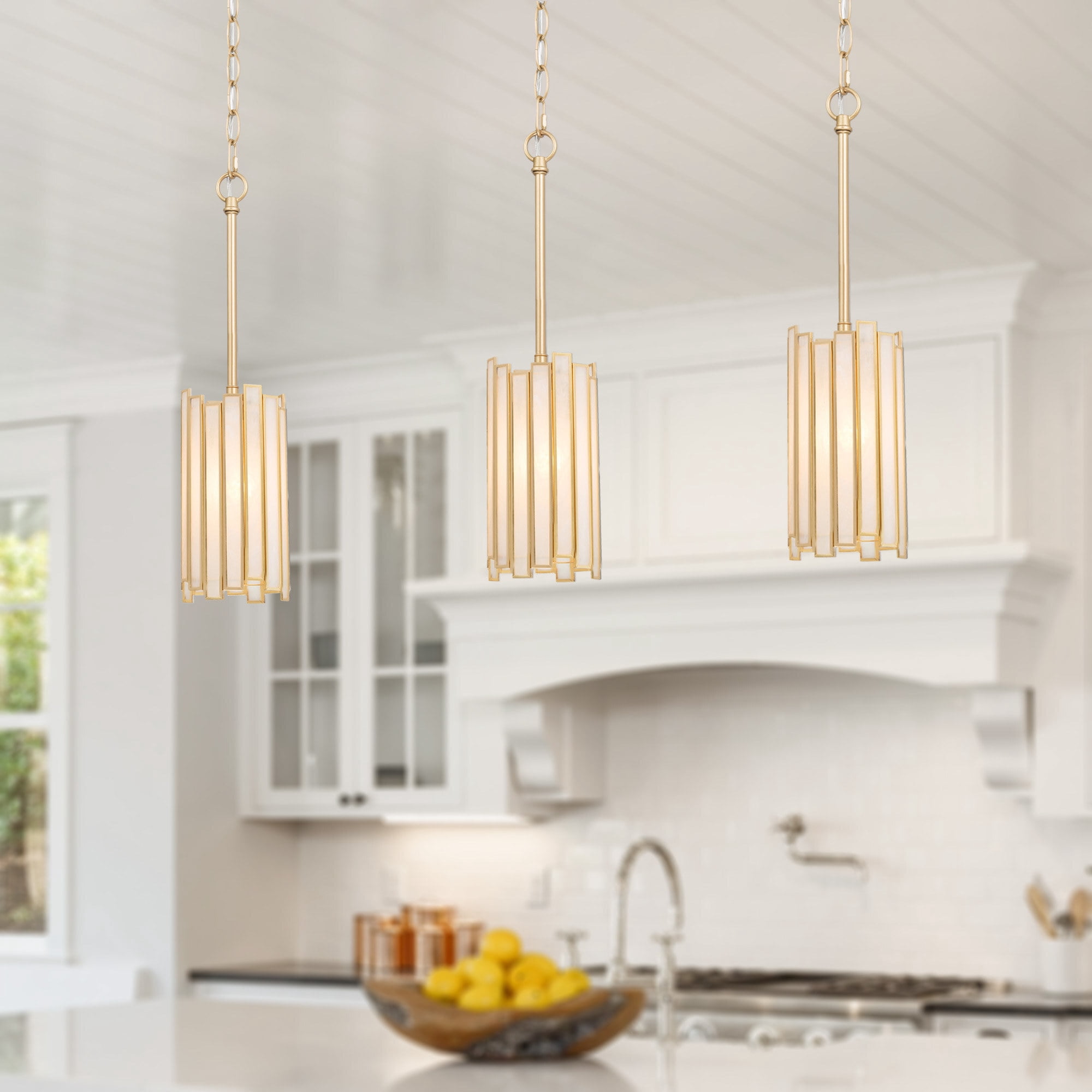 LNC 4-in Gold Art-Glass Cylinder Mini Pendant Light, Adjustable for Kitchen Island & Foyer