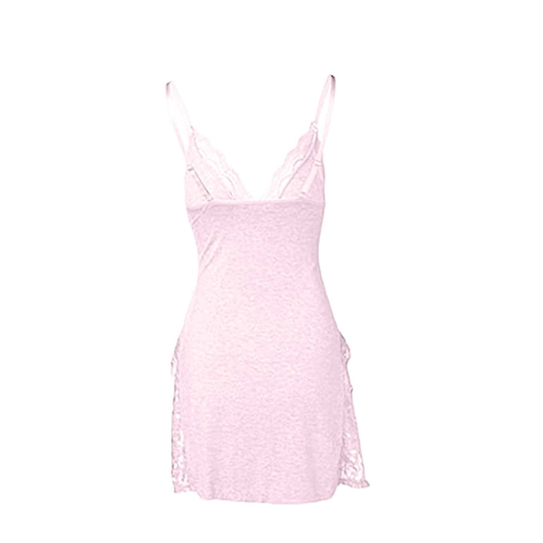 Women's Cotton Sleepwear Lace Trim Slit Nightgown Lace Trim Side Sleep Dress  Slit Bowknot Decor Sleep Spaghetti Dress,Pink Women's Sleepwear M -  Walmart.com