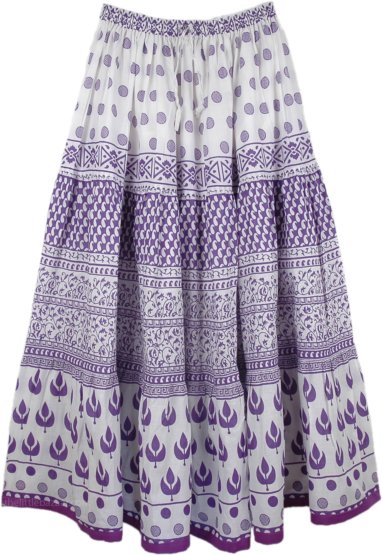 Maxi Long Skirt in White Purple Summer Skirt
