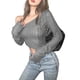 thumbnail image 2 of Txlixc - Camiseta informal de manga larga para mujer con hombros oblicuos y ombligo descubierto irregular Txlixc  Sexy, 2 of 7