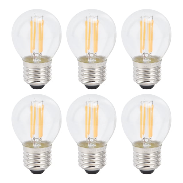 6 bombillas LED G45 E27 de filamento transparente regulable para lámparas de mesa y araña, luz cálida de 4 W.