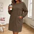 thumbnail image 5 of Ashirexll Long Sleeve Dress for Women Plus Size Loose Long Sleeve Round Neck Solid Color with Pockets Midi Dress, 5 of 7