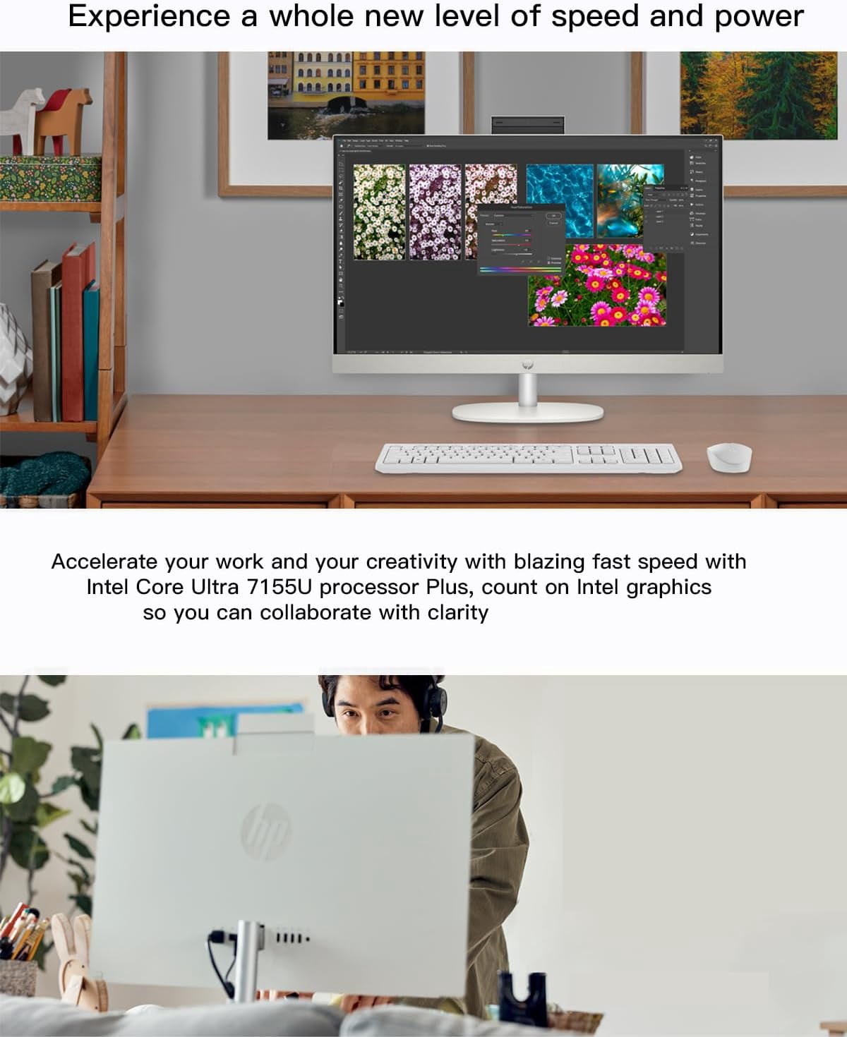 HP All in One Desktop Computer 27" FHD Touchscreen, Intel Core Ultra 7 155U, 64GB DDR5 RAM, 1TB SSD, Wi-Fi 6, Adjustable Height, Windows 11 Pro