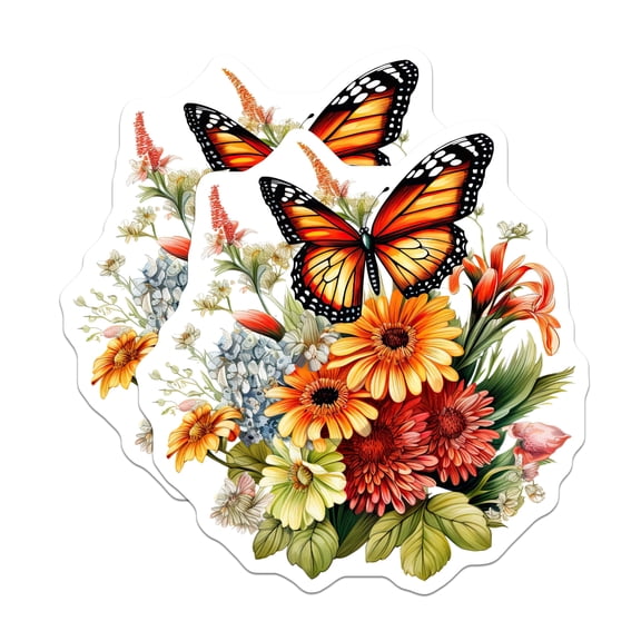 (2 Pack) Butterfly Floral Magnets - Colorful Flower Bouquet - Decorative Fridge Magnets - 5" On Longest Side - Premium Magnet - for Cars, Refrigerators, Toolboxes, Lockers - Made in USA - MAG16003