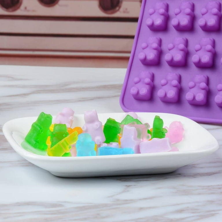 Large Gummy Bear and Worm Mold Silicone, 4 PCS No Stick Chocolate Candy  Gummy Molds for Edibles with 2 Droppers & Brush BPA-Free 100 Cavities,  Ideal