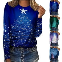 Otvok Christmas Womens T-Shirt Fashion Loose Long Sleeve Blouse Tops