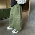 thumbnail image 5 of Boys Cargo Pants 2025 Fashion Plain Joggers With Pockets Loose Fit Comfortable Casual Trousers for Kids Outdoor Play And Everyday Wear, 5 of 9