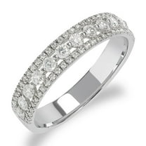 JeenMata Double Pave - 0.75 Carat Round Brilliant Cut Moissanite - Eternity Wedding Band - 18K White Gold Plating for Women