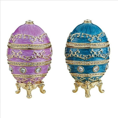 Design Toscano Imperial Baroque Collection Romanov Style Enameled Eggs: Pastel Magenta and Celestial Blue