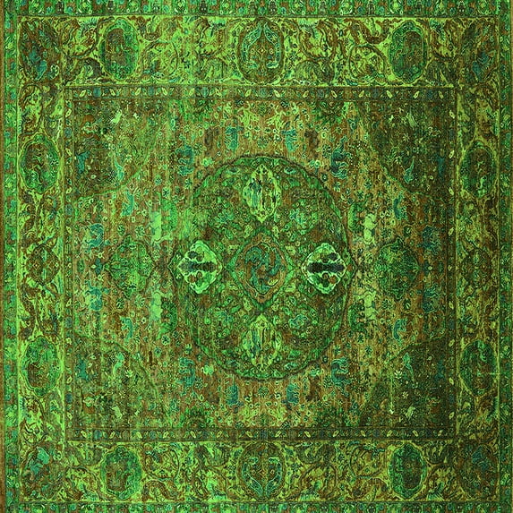 Ahgly Company Indoor Square Oriental Green Industrial Area Rugs, 4' Square