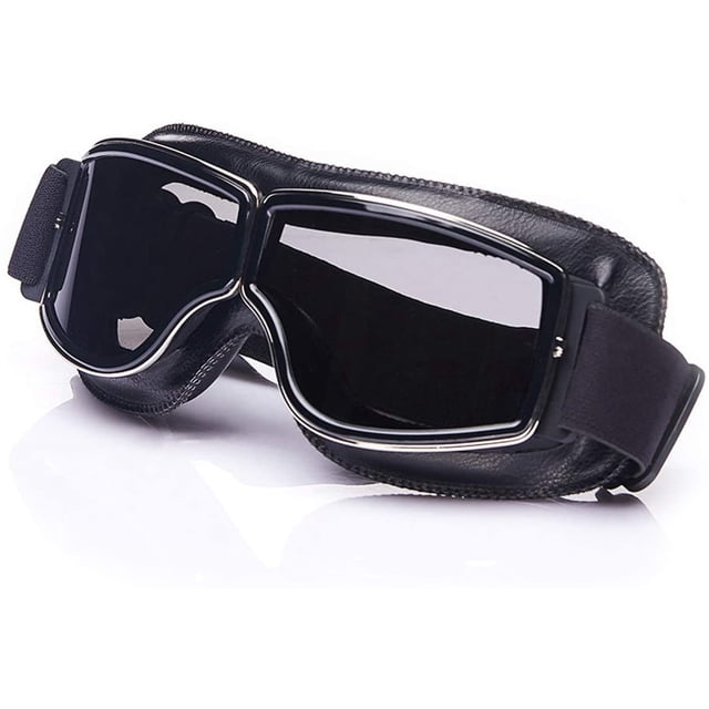Gafas de equitación Gafas de moto Unisex al aire libre Anti-UV a prueba de viento Anti-arena Gafas de piloto Casco de cuero (lente gris - marco negro) TUNC Sencillez
