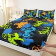 thumbnail image 5 of Meiyoeat Sport Motorcycle King Sheets 4Pcs,Graffiti Splash Print Bedding,Blue Green Orange Black,1 Flat Sheet,1 Fitted Sheet and 2 Pillowcases, 5 of 6