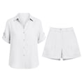 thumbnail image 4 of Gamivast Women 2 Piece Linen Shorts Set Button Down Shirt and High Waisted Pull on Shorts Relaxed Fit Summer Lounge Matching Set with Pockets Vacation Outfits, 4 of 6
