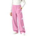 thumbnail image 5 of HAOTAGS Girls Wide Leg Sweatpants, Lace Trim Bow Casual Pants with Pockets, 5 of 7
