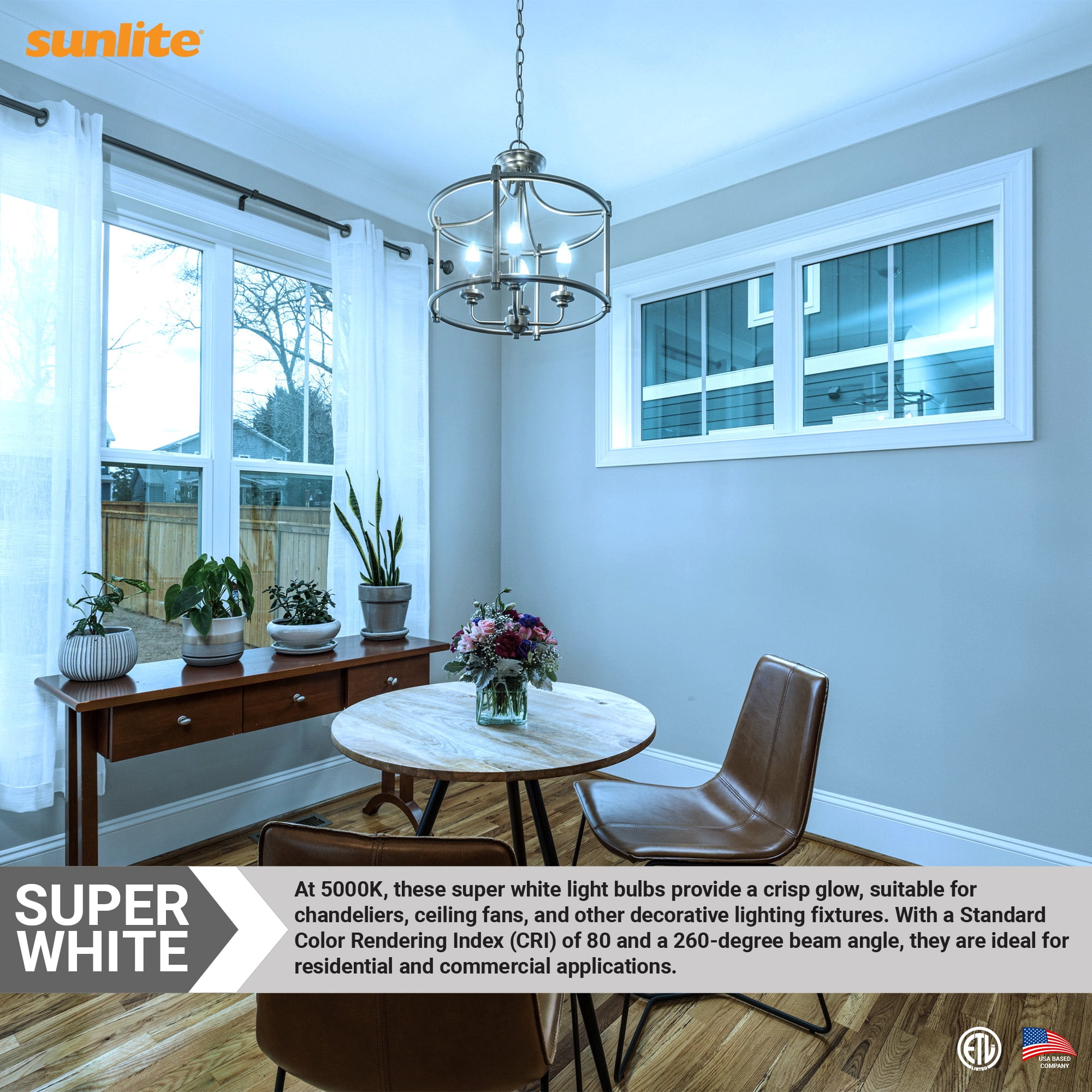 Sunlite LED B11 Clear Torpedo Tip Chandelier Light Bulb, 4.5 Watts (40W Equivalent), Candelabra E12 Base, Dimmable, 5000K Daylight, 6 Pack
