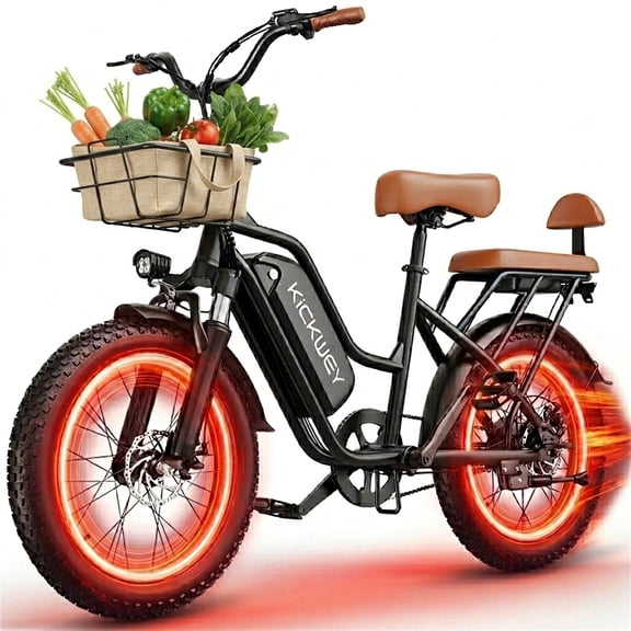 RAWBOLT 750W Electric Mountain Bike for Adults, 20"x3.0" Fat Tire E Bike with 2 Seats, Class 2, 48V 20Ah Battery, 20 MPH, UL 2849