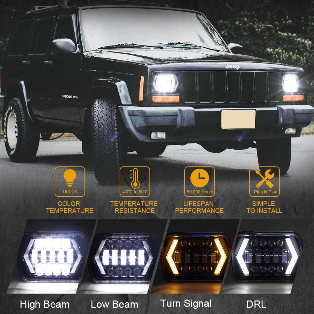 Sunpie 5x7 7x6  Led Headlight 85W with High Low Beam DRL H6054 5054 Rectangular Sealed Beam for Jeep Wrangler YJ 6054 H5054 Cherokee XJ Truck (2pcs/set)