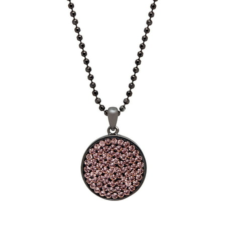 Luminesse Circle Pendant Necklace with Swarovski Crystals in Oxidized Sterling Silver