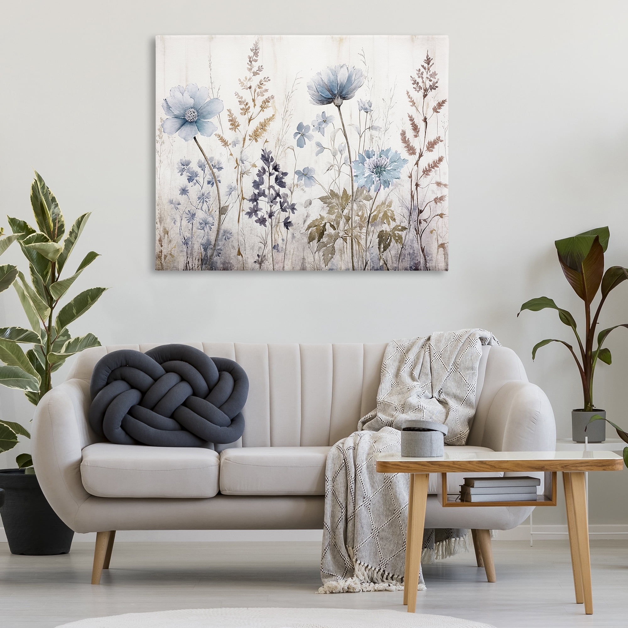Stupell Industries Blue Nature Blossoms Plants & Flowers Painting Wrapped Canvas Art Print Wall Art, 48 x 36