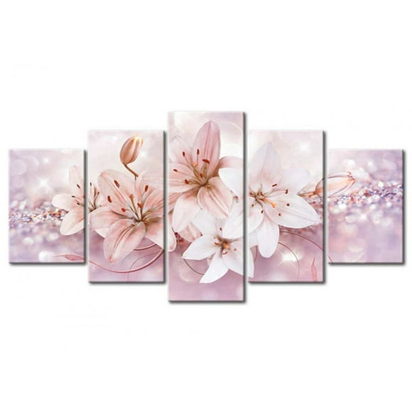 Trayknick 5Pcs/Set Lily Flower Unframed Wall Painting Picture Living Room Bedroom Decor Purple 30cm