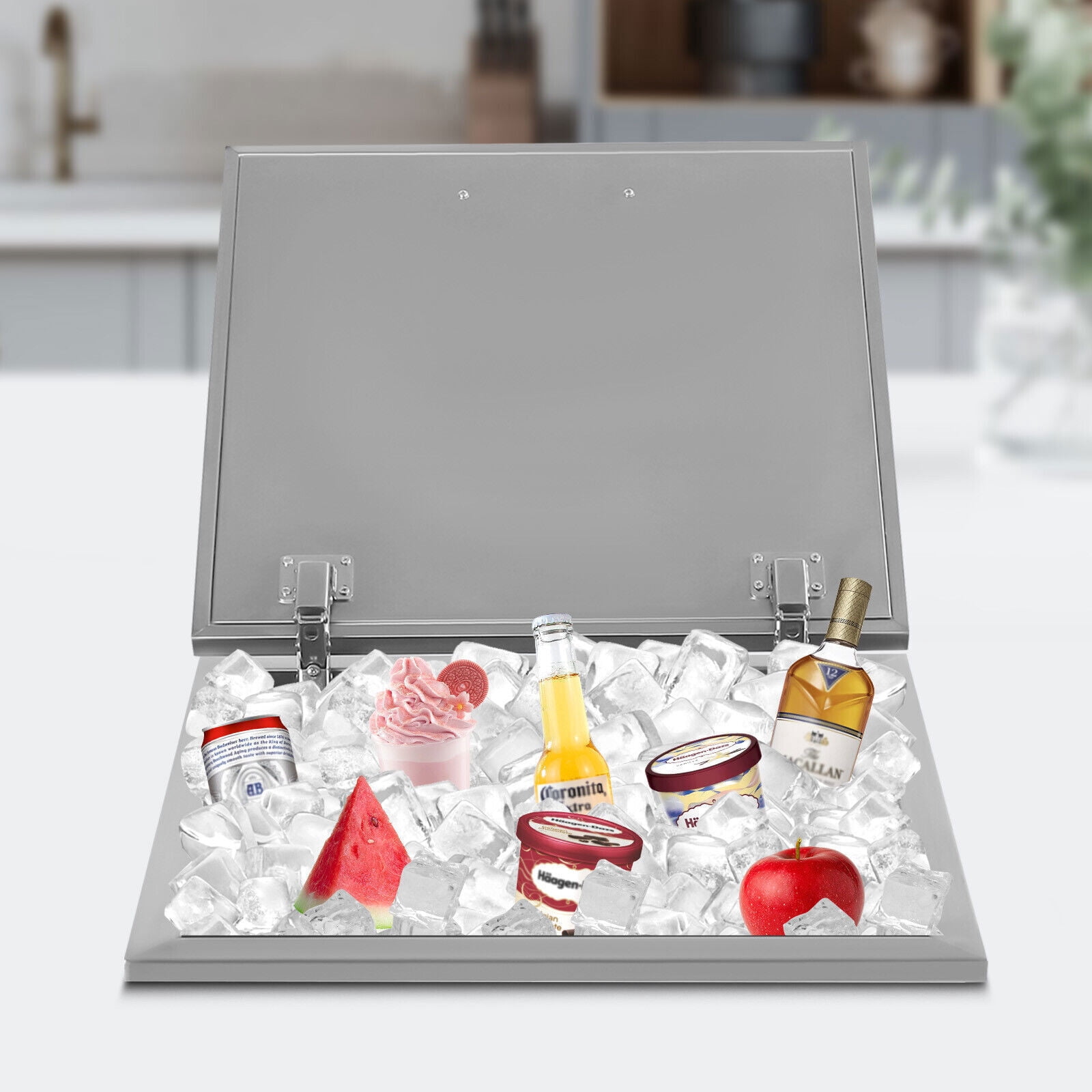 Drop in Ice Chest 50L/52.8Qt Stainless Steel Ice Cooler Juice Ice Bin Stainless with Cover