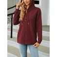 thumbnail image 6 of Cenuakty Women Autumn Solid Color Long Sleeve Button Hoodies Casual Hooded Sweatshirt  Loose Fit Pullover Tops, 6 of 8