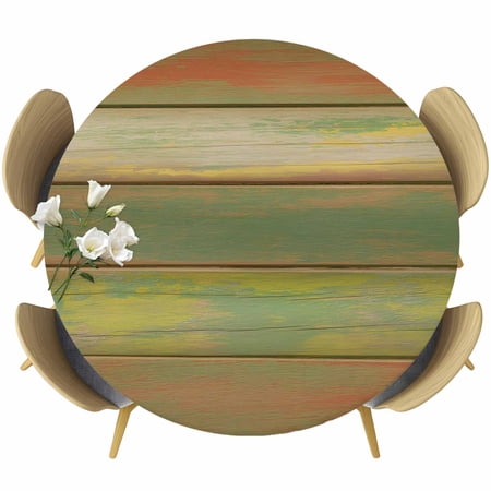 Sage Green Brown Round Tablecloth Fitted Table Cover with Elastic for 36 -44 Round Tables Country Vintage Ombre Wooden Grain Table Cloth Outdoor Indoor Dinning Party Waterproof Tablecloths