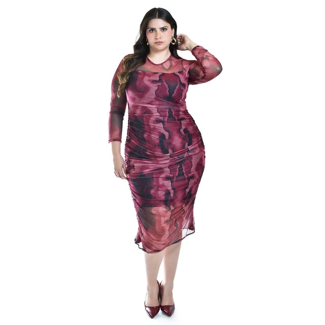 Vestido de mesh Tie Dye Roman Fashion Talla Extra Vino Negro 38