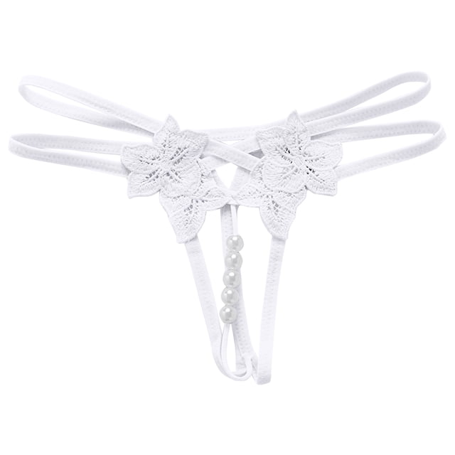 Aayomet Culottes pour Femmes String en Dentelle Taille Basse Invisible Nœud Dos Réglable sous-Vêtements pour Dames (Blanc, Taille Unique)