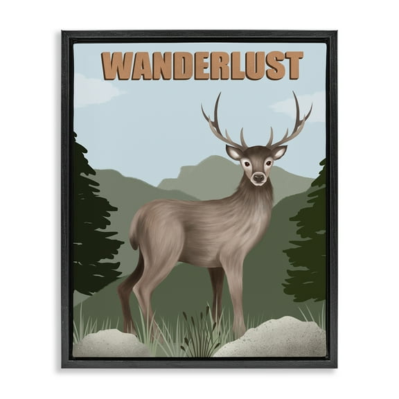 Stupell Industries Wanderlust Nature & Deer Animals Painting Black Floater Framed Canvas Art Print Wall Art, 17 x 21