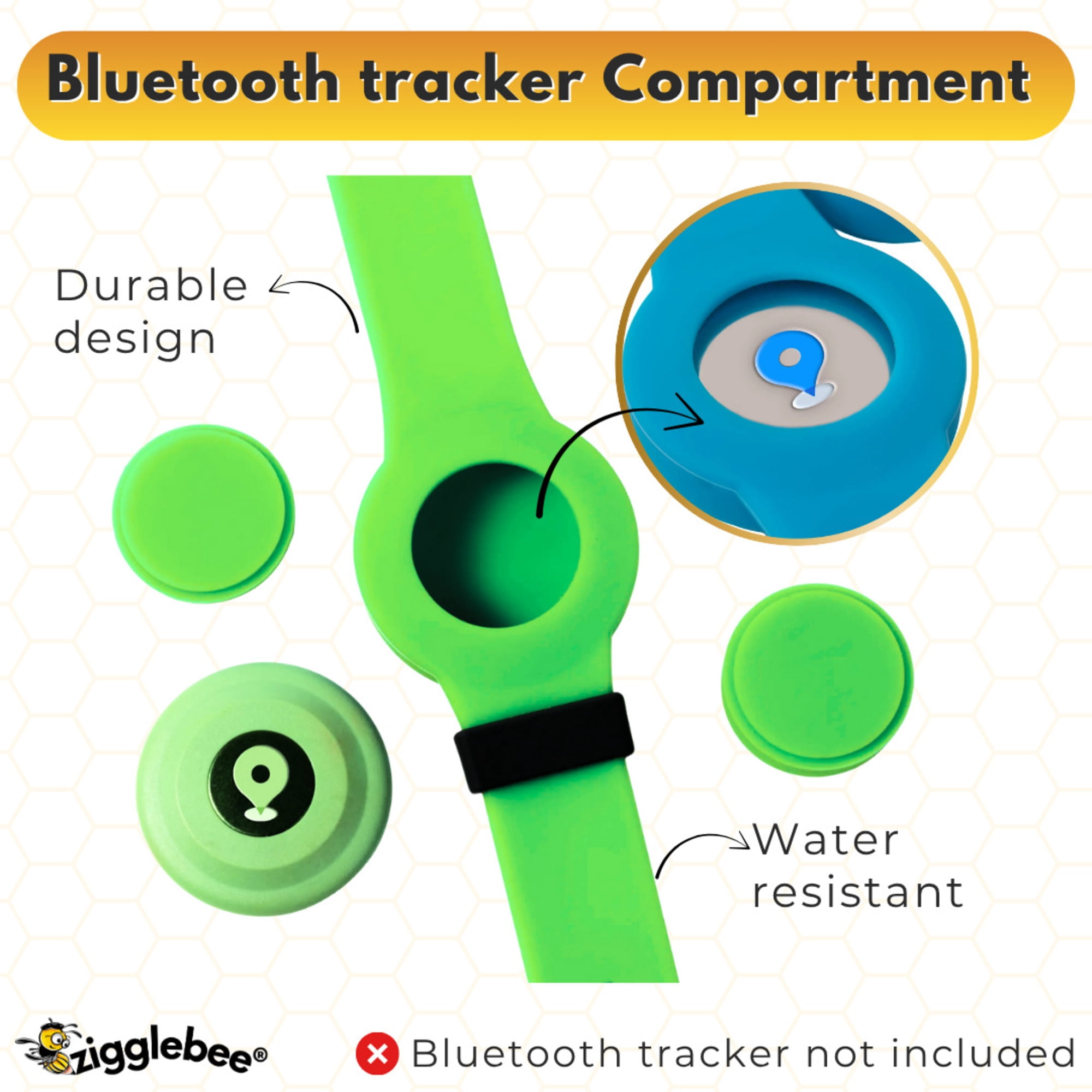 InfoMate by Zigglebee QR Code Medical Bracelet and AirTag Holder Wristband, Lime Green, Pin Buckle
