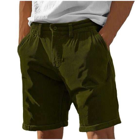 Ecqkame Mens Corduroy Shorts Solid Color Sport Casual Elastic Waist Drawstring Shorts Summer Beach Loose Pockets Pants Army Green S