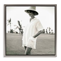Stupell Industries Beach Beauty in Sepia People Photography Gray Floater Framed Canvas Art Print Wall Art, 25 x 25