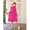 thumbnail image 3 of Arshiner Girls Fall Long Sleeve A-Line Dress Elegant Formal Occasion Tiered Swing Dress with Belt, 3 of 6