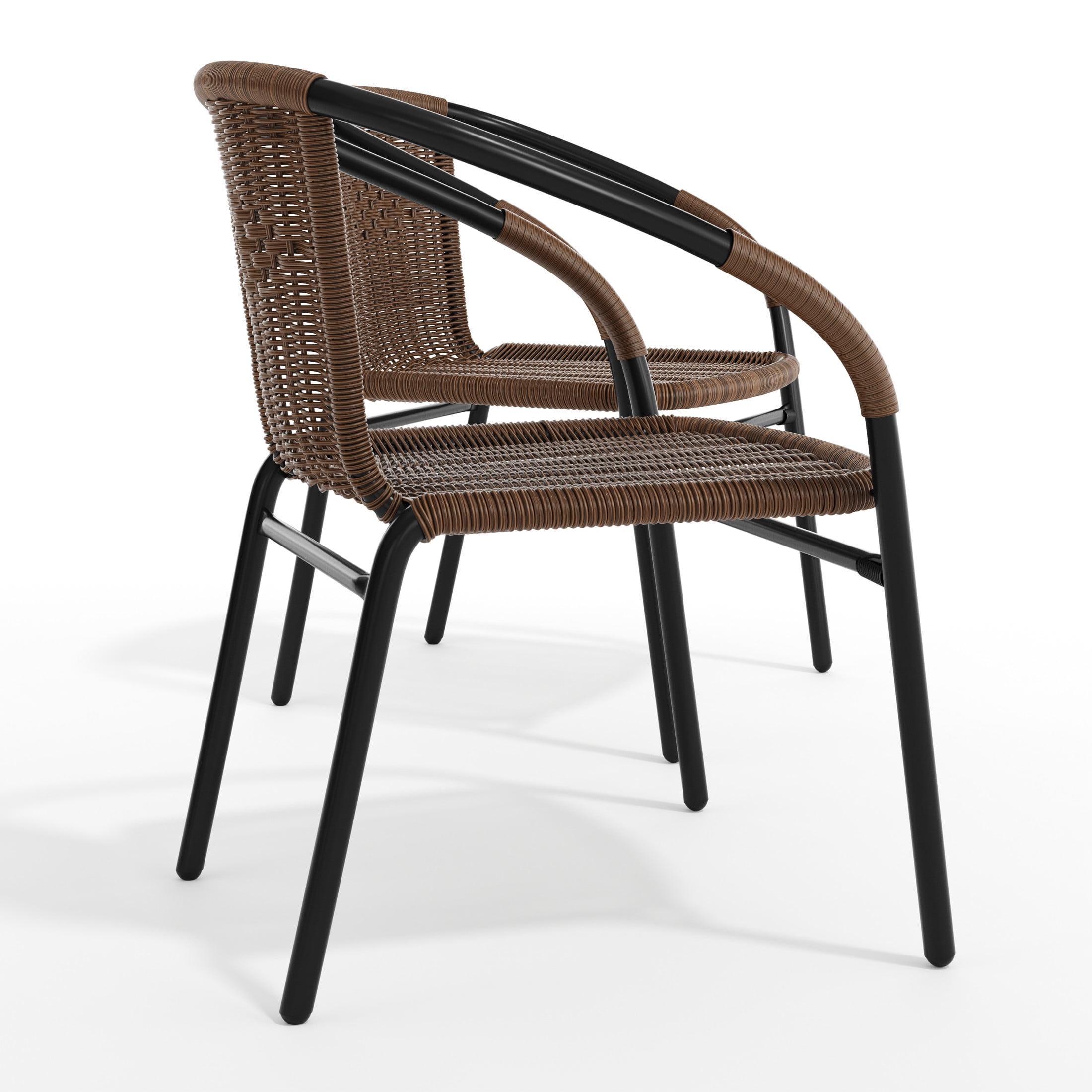 Flash Furniture Set of 2 Commercial Grade Medium Brown Rattan Indoor-Outdoor Restaurant Stack Chairs