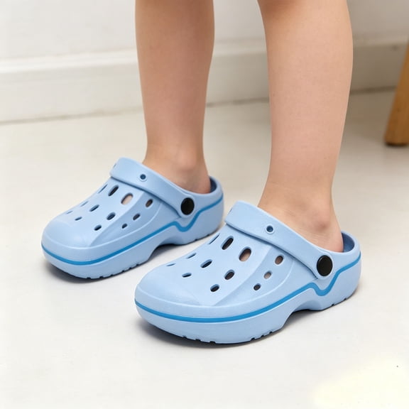 GobdXE Kids Clogs Boys Girls On Garden Footwear Contrast Trim Lightweight Non Breathable Beach Pool Shower Back to School Adjustable Heel Strap 9-10 Years,Blue