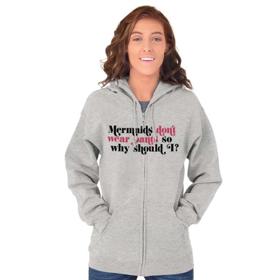 Mermaids Don't Wear Pants Funny Beach Womens Plus Size Graphic Zipper Hoodie Brisco Brands 2X