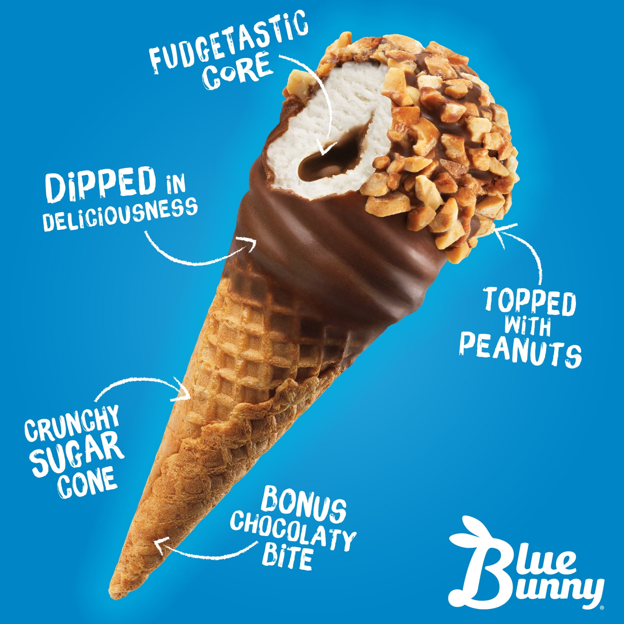 Blue Bunny Mini Swirls Nutty Fudge Sundae Cones Frozen Dessert, 8 Pack