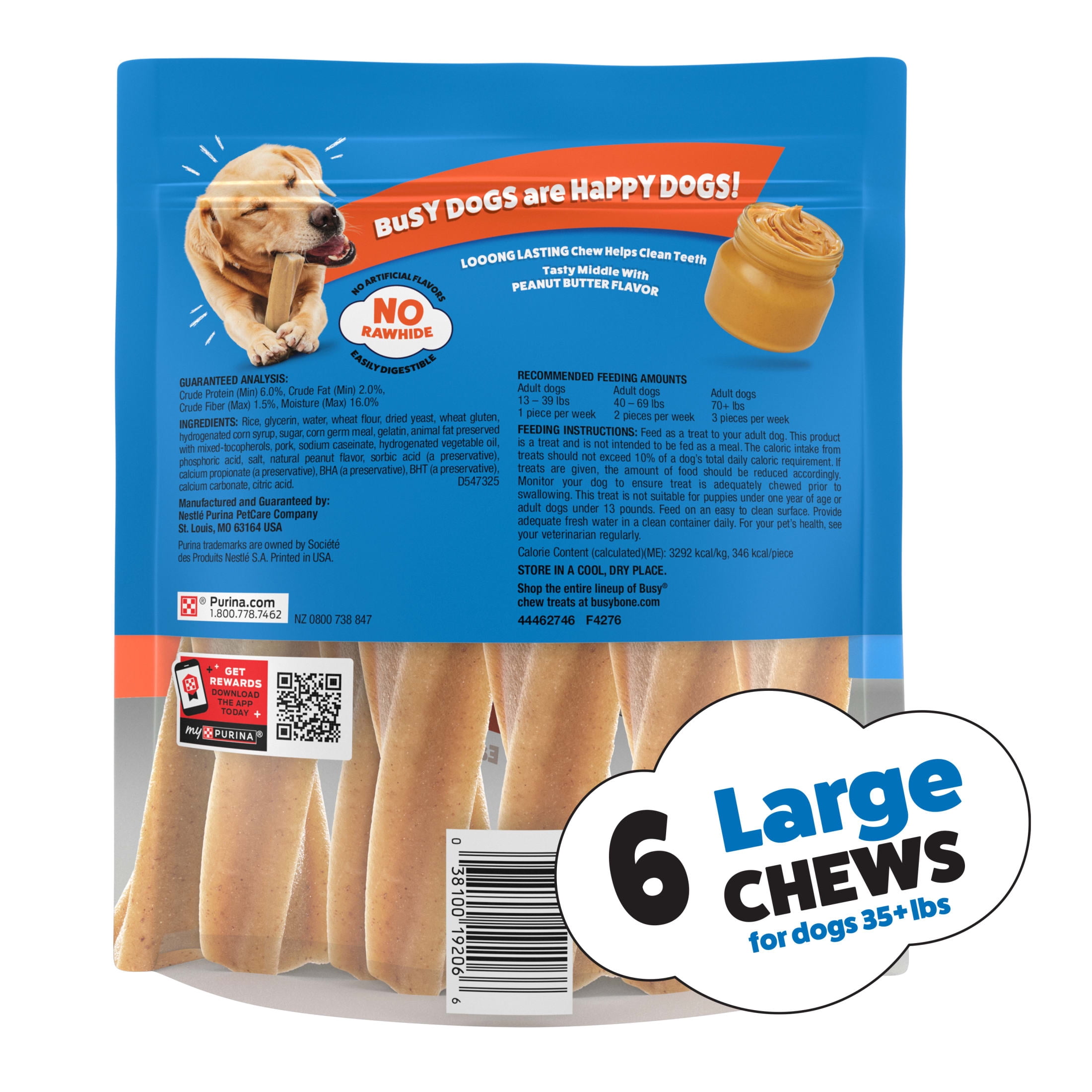 (4 pack) Purina Busy Bone , Long Lasting Small/Medium Breed Adult Dog Chews, Peanut Butter Flavor, 21 oz. Pouch