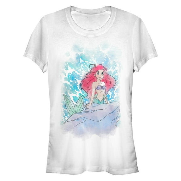Junior's The Little Mermaid Ariel Watercolor Graphic Tee White Medium