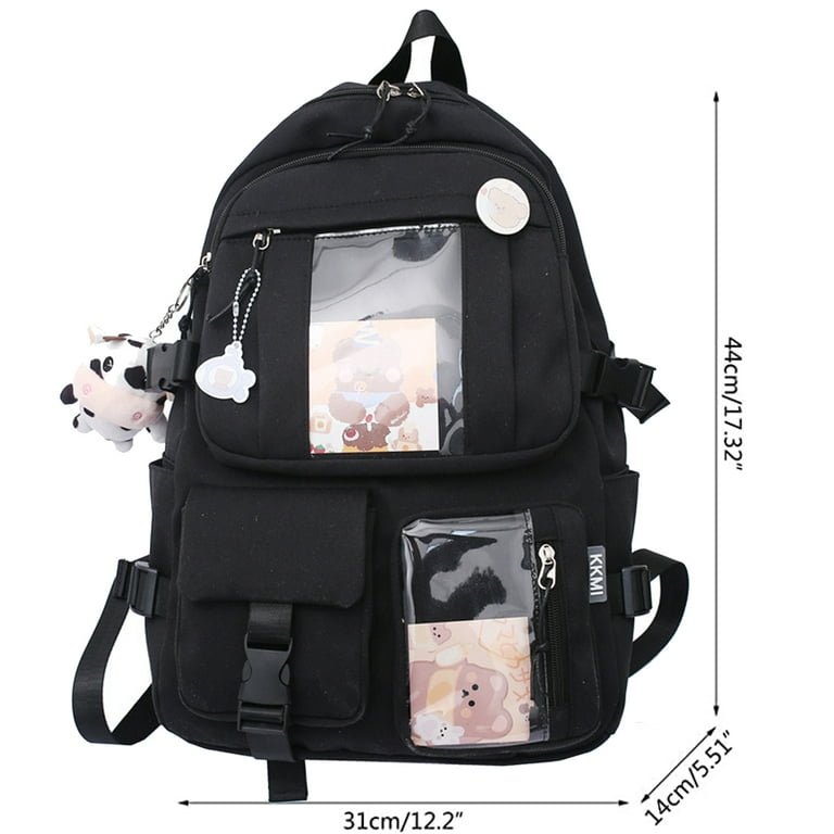 Cute Backpack with Cute Accessories Gift Backpack for Teen Girls School Bag Cute Shoulder Backpack Black