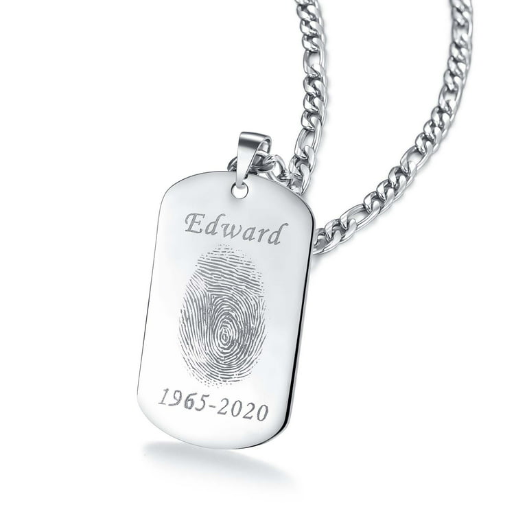 Men's Custom Necklace Silver Personalized Fingerprint Customized Pendant  Necklace Engraved with Any Name and Date Jewelry Gift for Father Son