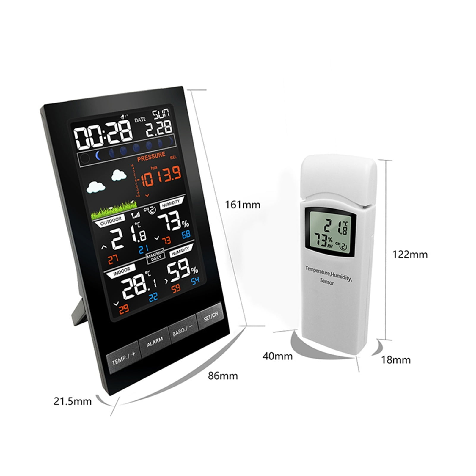 Digital Alarm Wall Clock Weather Station with 3 Outdoor Sensors Indoor Outdoor Temperature Humidity Pressure Wind Weather Forecast ,Easy to Operate
