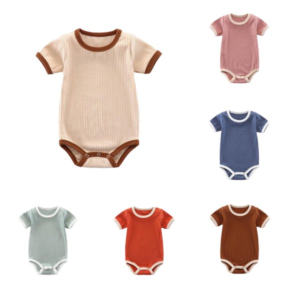 Girls Ribbed Bodysuits Soft Casual Romper Toddler 0-24 Months Breathable Comfortable Everyday Outfit