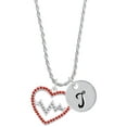 thumbnail image 1 of Delight Jewelry Silvertone Large Red Crystal Heart with Clear Heartbeat Silvertone Script Initial Disc - T - Charm Necklace, 20"+3", 1 of 4
