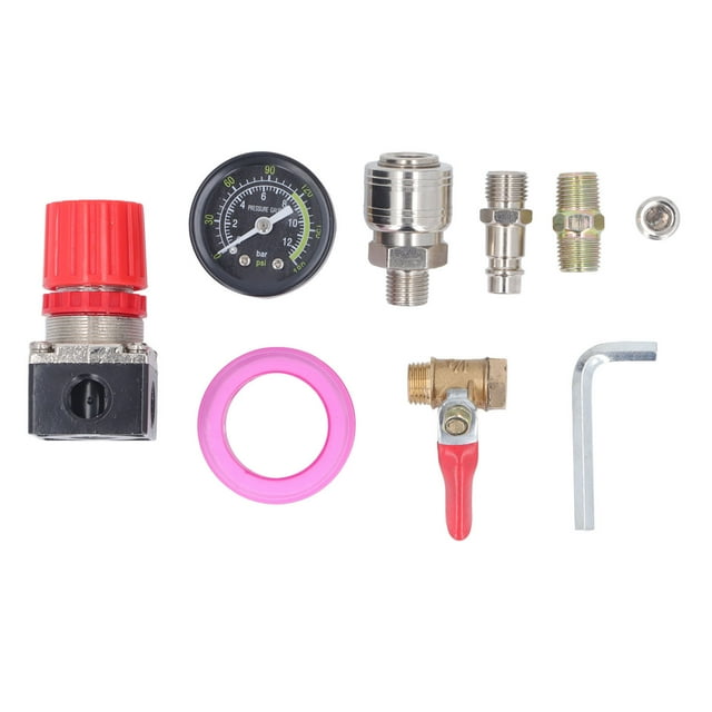Regulador de Presión, Kit de Regulador de Compresor de Aire con Manómetro Válvula de 4 Vías 0‑180 PSI Estilo Europeo para Herramientas Neumáticas (Válvula de bola de 1/4 de