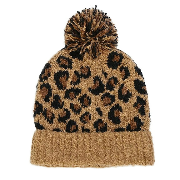 Gymnture 1PC Leopard Printed Knitted Hat Winter Warm Knitted Thickened Hat (Brown)