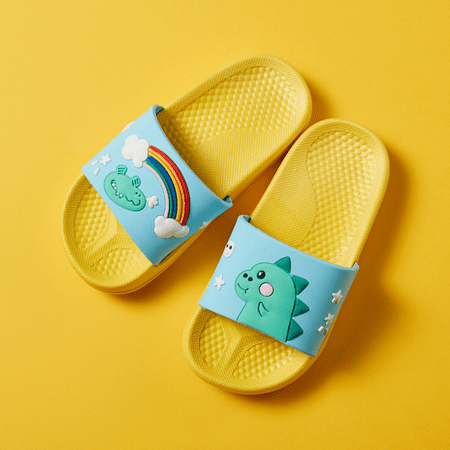 

Wish Boys and Girls Sandals Slippers Dinosaur Summer Non-slip Soft Swimming Pool Outdoor Beach Indoor Bathroom Bathing Shower ---- Light Yellow（Size 24/25） S194