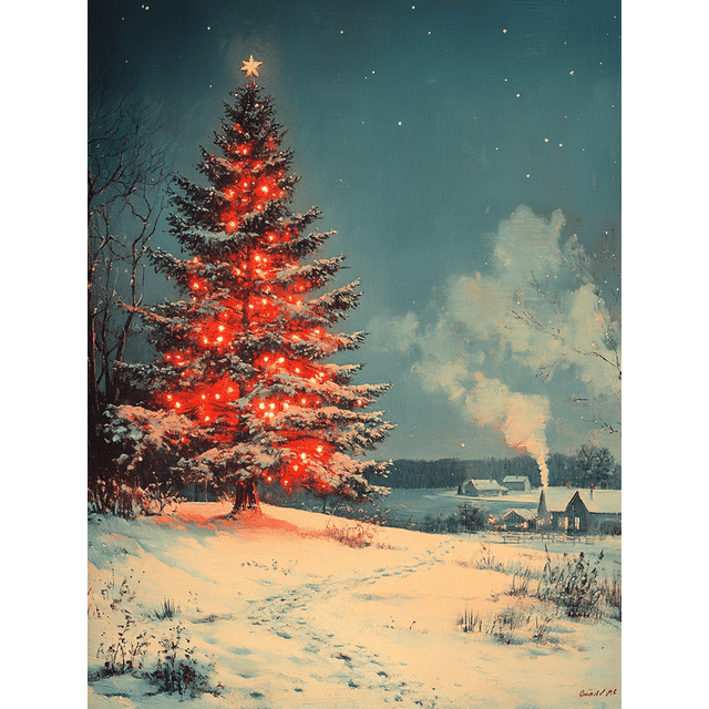 Qisvanset 12x16 Inch With Frame 2D Flat Wall Art Vintage Christmas Tree Print Holiday Home Wall Decor