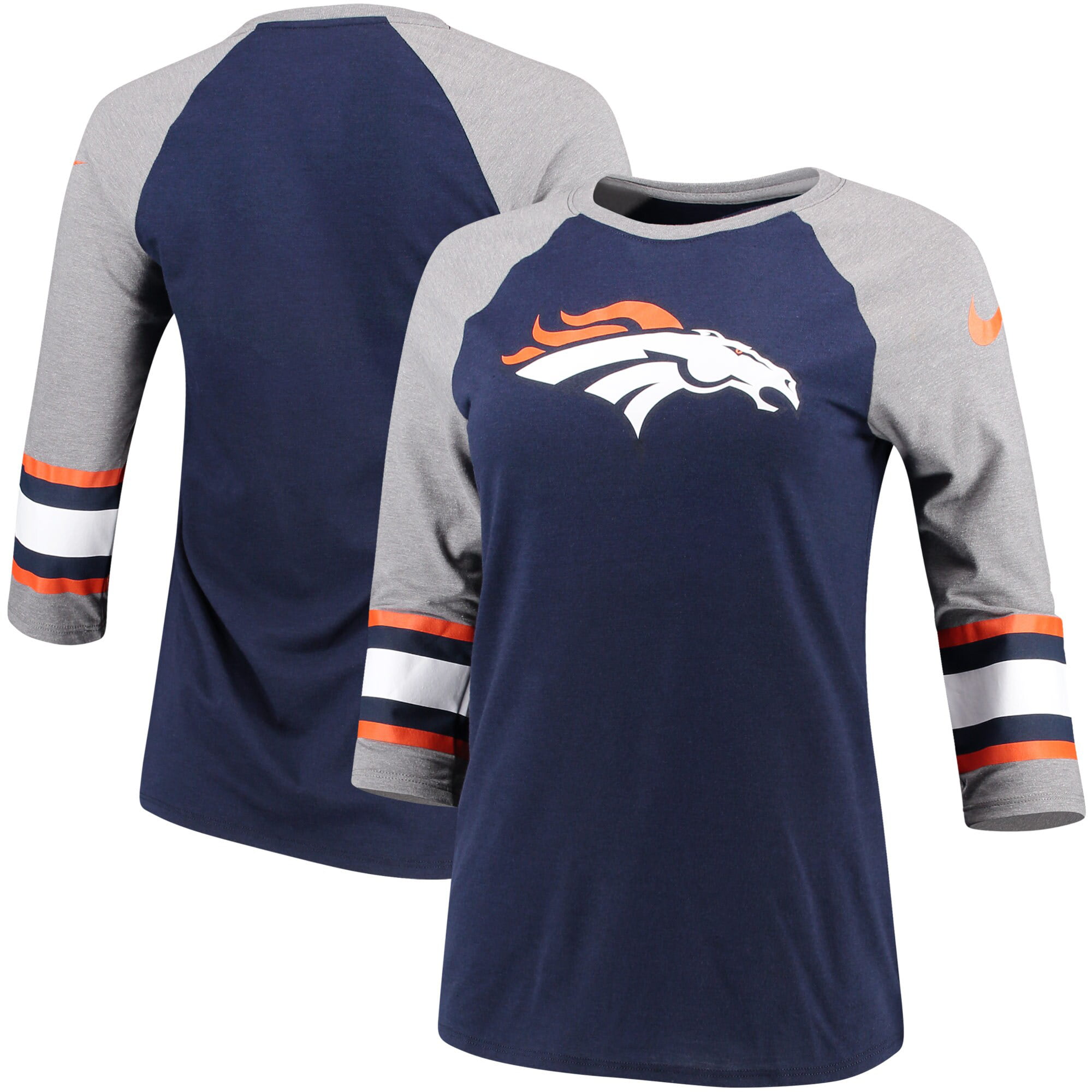 Denver Broncos Nike Women's Stripe 3/4-Sleeve Raglan Tri-Blend T-Shirt ...